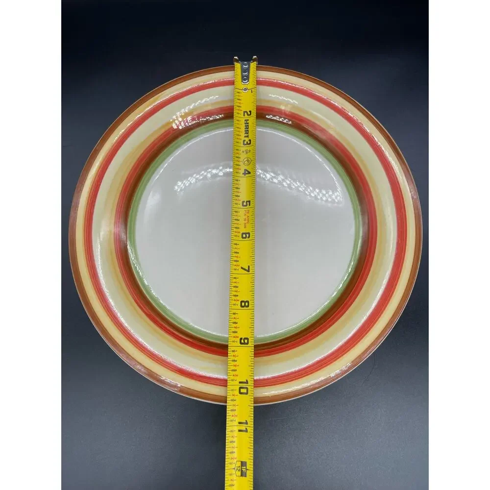 Vintage Pier 1 Hand Painted Stoneware Set of 4 Dinner Plates Sienna Stripes